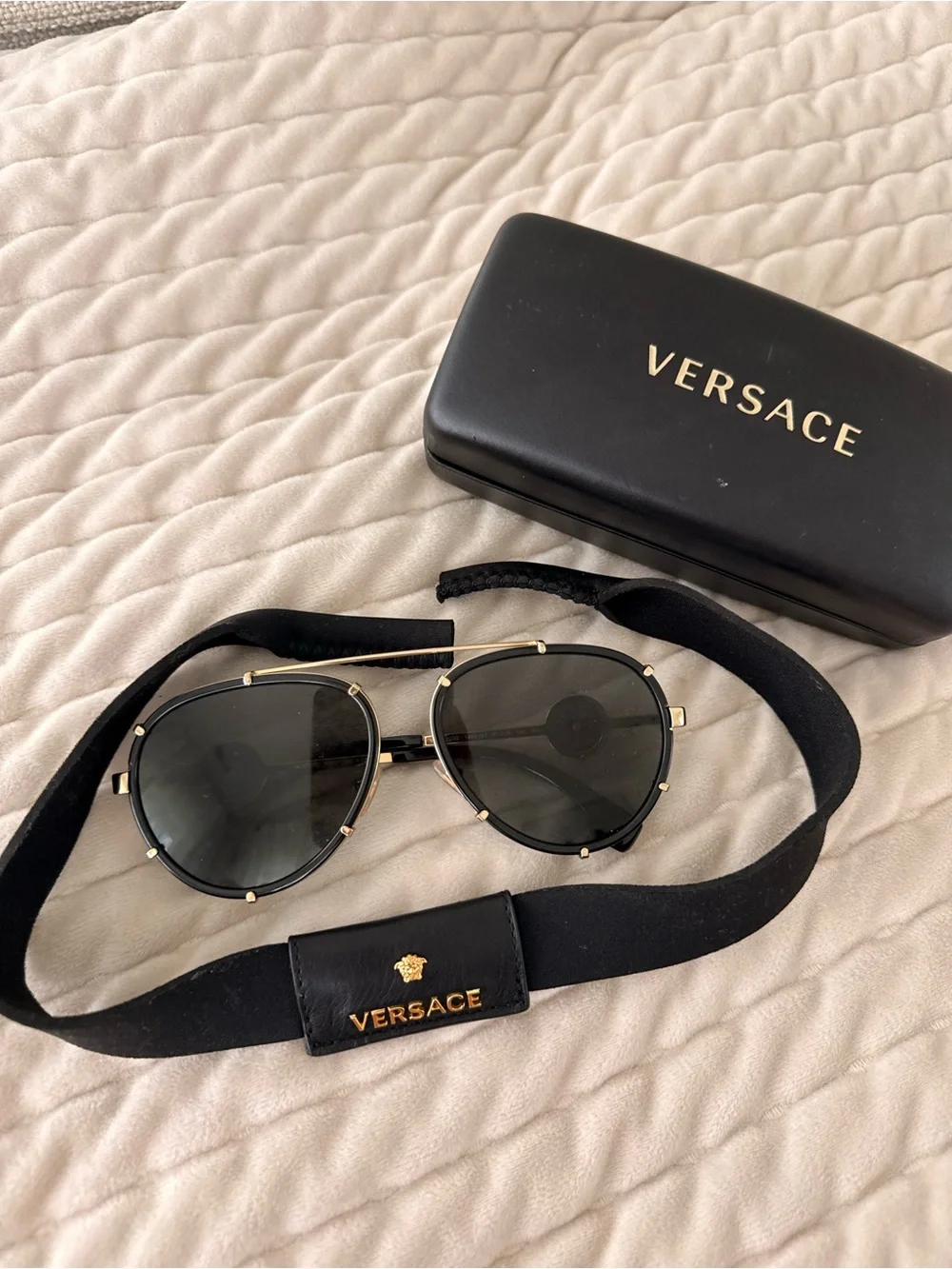 Versace Gold & Black Aviator Sunglasses